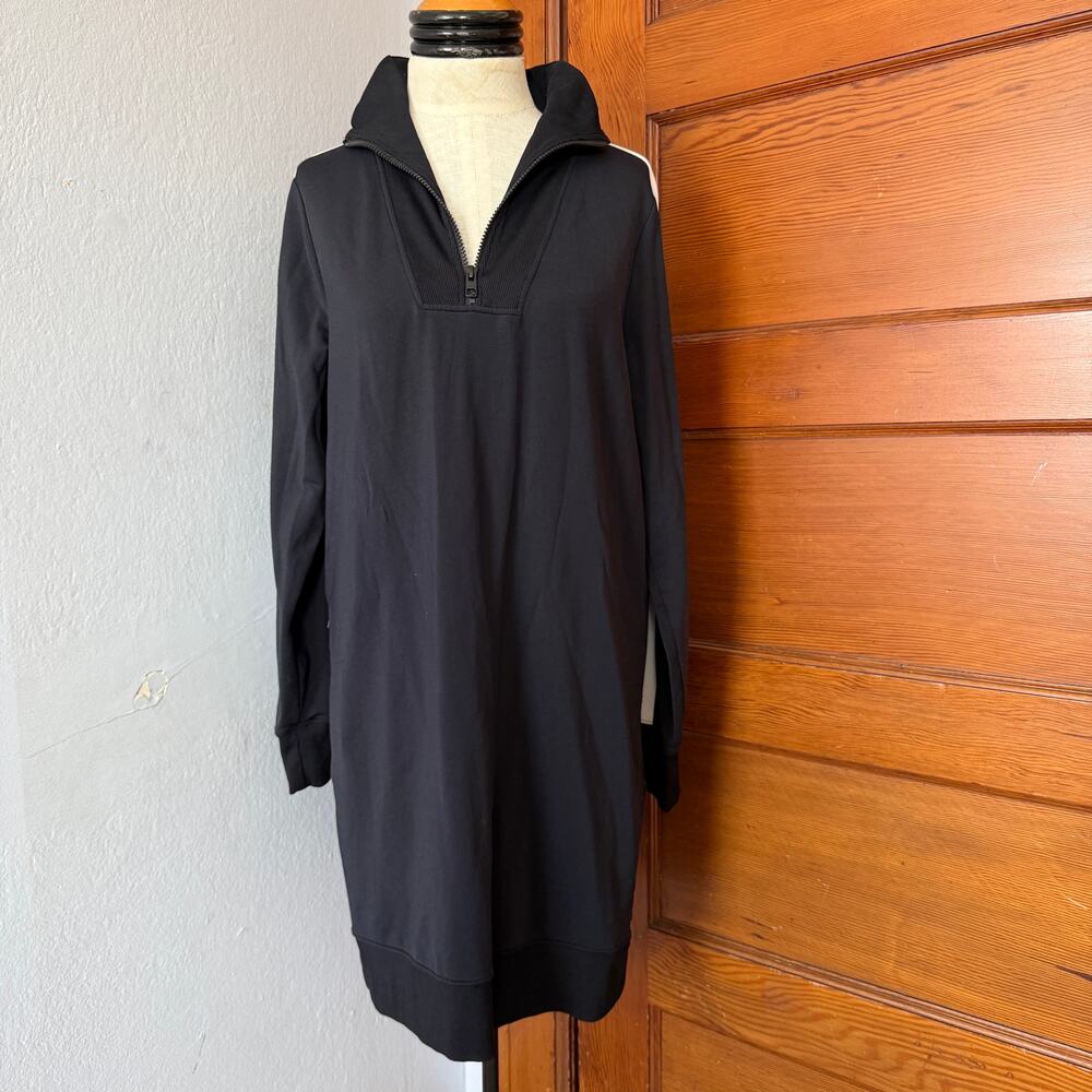 ATHLETA Quarter Zip Sweatshirt Dress - Black with White Shoulder Stripes